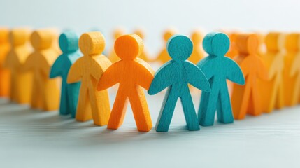 Professional Teamwork and Leadership Concept with Wooden Figurines Under Protective Hand Authentic Corporate Support for HR and Marketing Campaigns