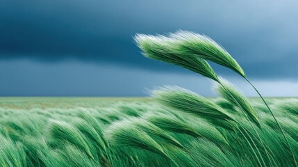 Dynamic Wind Sweeping Green Grass in Storm Clearing Meadow Premium Authentic Nature Scene for Environmental Marketing and Social Media Campaigns