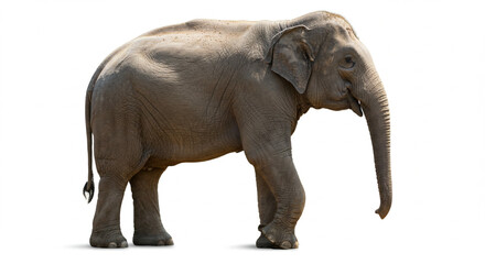 Side view of walking Asian Elephant isolated on white background.
