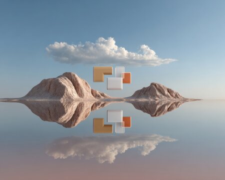 Modern Abstract Digital Interface Floating Over Tranquil Landscape Premium Tech Innovation for Professional Marketing and Editorial Use - Powered by Adobe