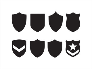 Shield icon vector set, Set of shields silhouette, Protect shield security icon, Army shield icon silhouette. Vector illustration