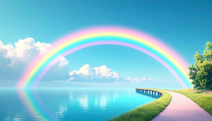Beautiful natural landscape with rainbow
