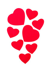 red hearts paper cut on white background isolated