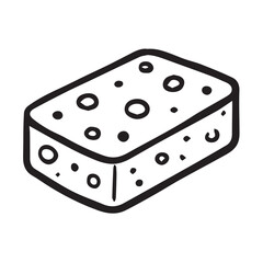 A simple black and white vector of a cleaning sponge, outlined in bold black lines, shows texture and form in a clean style.

