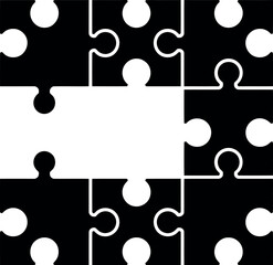 Black and white puzzle pieces forming a square with missing pieces
