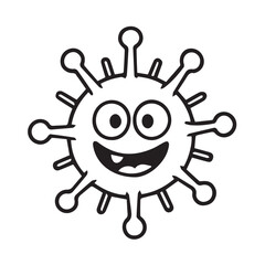 A charming cartoon of a microbe drawn in monochrome with solid black outlines adds humor to science-themed or health related vector designs.