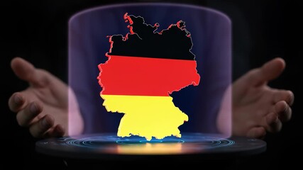 Germany Map Hologram Presentation Technology and Innovation German Flag National Colors Future - Powered by Adobe