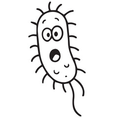 The cartoon style bacteria vector features black and white colors with a bold outline, giving it a humorous and slightly gross personality.