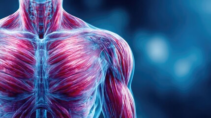 Muscle imbalance with joint stiffness concept. Anatomical illustration showcasing human muscular system details.