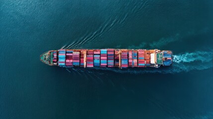 Aerial top view of a container ship in the business of global logistics and transportation