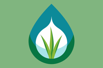 Green leaf icon with a water drop, a symbol of nature, ecology, and organic growth
