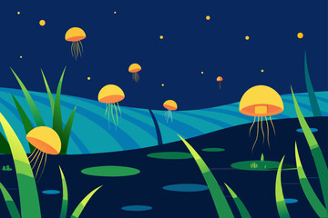 Vector art illustration of a night space scene with a bright moon, stars, and space for your text