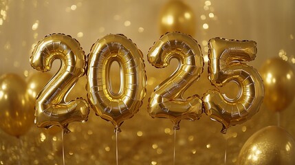 Golden Future: 2025 Balloons Elegantly Floating in a Shimmering Ambiance