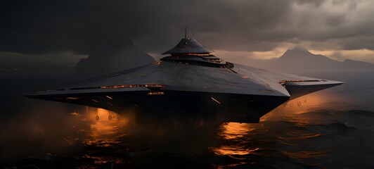 a light manta birostris ship , coming out of the smoke,ai generative