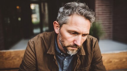 Obraz premium A man's tense expression emerges from shadowed lighting, conveying quiet unease. 