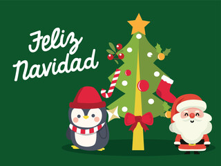 Christmas greeting card with Christmas flower ornaments forming a circle with the greeting Feliz Navidad