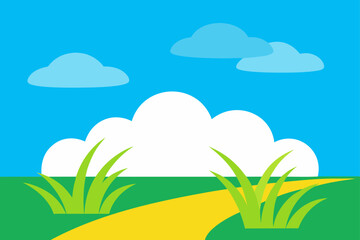 Obraz premium Green grass field under a clear blue sky, a perfect summer landscape illustration