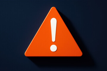 Bright orange triangular warning sign with white exclamation mark on dark background, symbolizing caution and alert attention