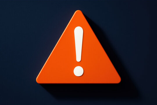 Bright orange triangular warning sign with white exclamation mark on dark background, symbolizing caution and alert attention