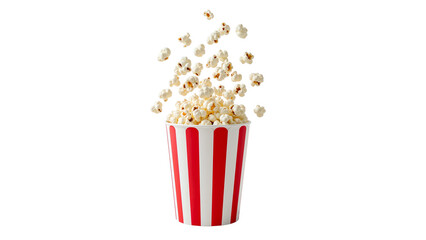 Popcorn explosion in a striped container against an isolated transparent setting adding to the
