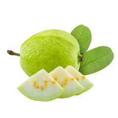 High Quality PNG Picture of fresh green guava with slices on white background