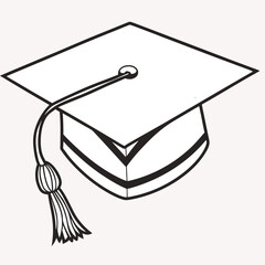 Simple line drawing of a graduation cap with a tassel symbolizing academic achievement and commencement ceremonies