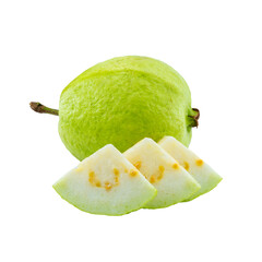High Quality PNG Picture of fresh guava fruit with slices on white background.