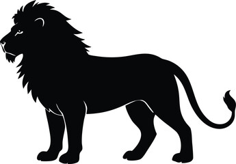 Bold standing lion silhouette illustration for royalty concept tattoo and graphic design