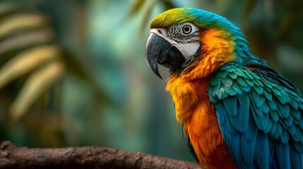 Obraz premium Colorful Parrot in the Rainforest: Vibrant Scarlet Macaw in Its Natural Habitat
