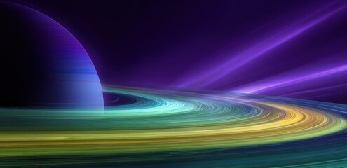Colorful ringed planet in deep space