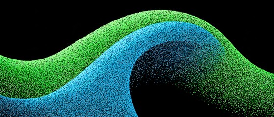 Abstract textured waves of teal and lime green on a black background