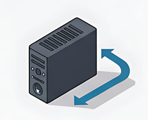 Obraz premium Computer tower with a blue arrow wrapping around it, suggesting a process or data flow.