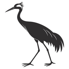 Fototapeta premium Elegant silhouette of a majestic crane in profile showcasing its graceful stance and distinctive plumage with a white accent on its head