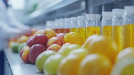 Fresh fruit and liquid samples in lab setting