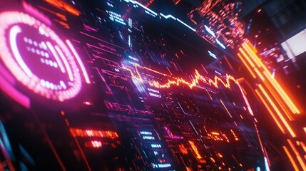 Futuristic Technological Interface with Visualized Data and Glowing Elements