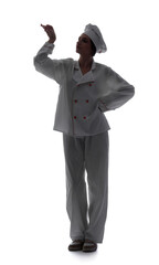Silhouette of female chef on white background