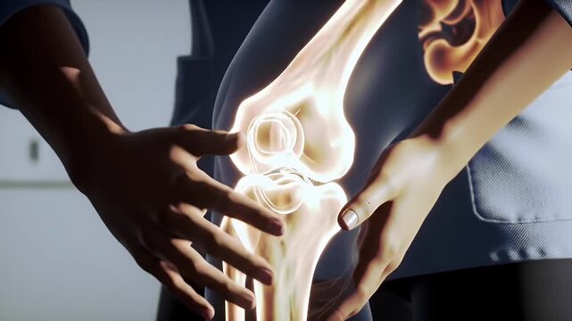 Detailed Anatomy of a Human Knee Bone Structure in White Coat with Warm Lighting