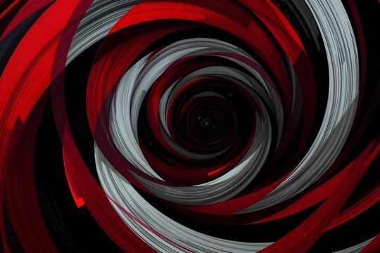 Whirlwind of Crimson and Silver: An abstract swirl of red and silver ribbons dances against a dark background, evoking a sense of dynamic motion and visual intrigue.