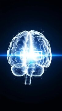 Glowing Digital Brain Neural Network Concept with Electric Impulses and 3D Rendering