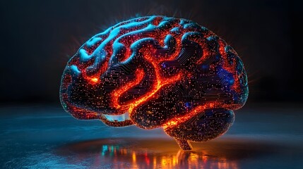 AI brain, processor glow, data tech.