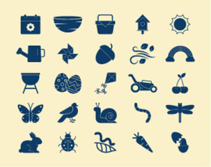 Fototapeta premium Spring icons set. Glyph icon concept. Simple flat vector icon packs.