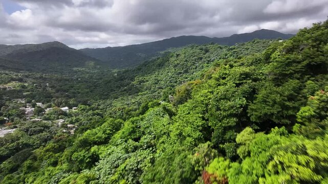 Drone Flyover of Mountain in Lush Puerto Rican Rainforest