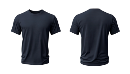 Dark navy blue t-shirt mockup, front and back views