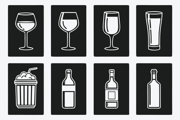 Fototapeta premium Assorted beverage containers in minimalist white outline