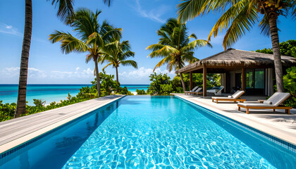 Fototapeta premium Luxury Tropical Poolside Escape with Ocean View