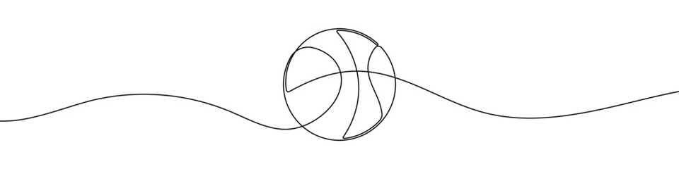 Continuous one line drawing of a basketball ball. Minimalist sports equipment symbol. Vector illustration.