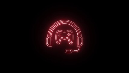 glowing neon gaming icon isolated, black background, hd motion graphic animation - Powered by Adobe