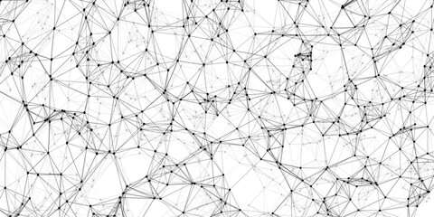 Abstract network connection of nodes and lines with modern geometric aesthetic in shades of gray over white background