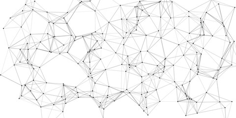 Abstract network illustration of interconnected nodes and lines forming a complex structure against a white backdrop suitable for various design concepts.