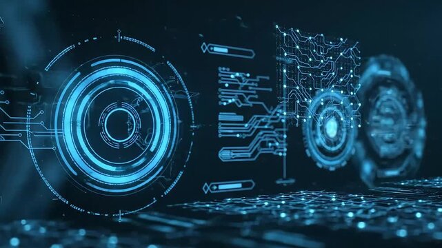 Futuristic HUD Interface, Looping Background with Holograms and Data Visualization, 8K, AI Generated - Powered by Adobe
